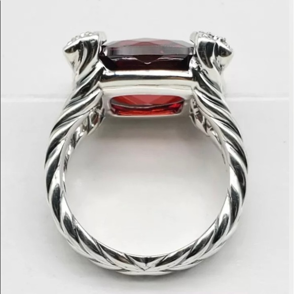 Auth David Yurman cushion on point 20mm garnet & Diamond ring w/ dy pouch sz 7! - Picture 5 of 8